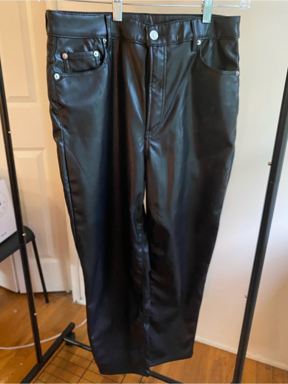H&M Divided Faux Leather Straight Leg Pants Sz 8